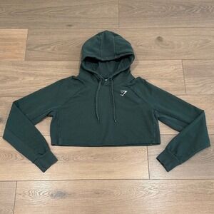 GYMSHARK Green Training Cropped Hoodie Active Lounge Pullover Sweatshirt Size S